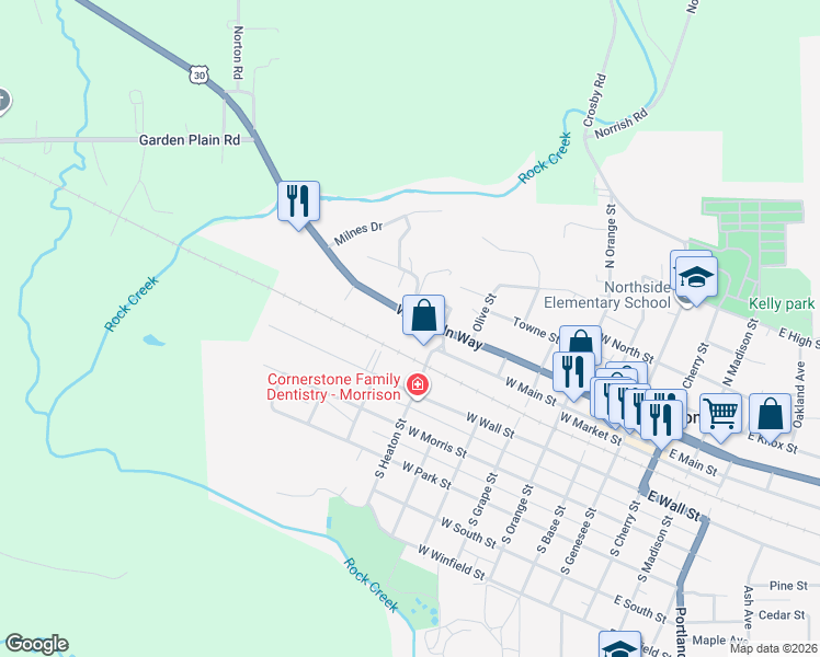 map of restaurants, bars, coffee shops, grocery stores, and more near 643 West Lincoln Way in Morrison