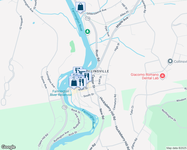 map of restaurants, bars, coffee shops, grocery stores, and more near 7 Center Street in Canton