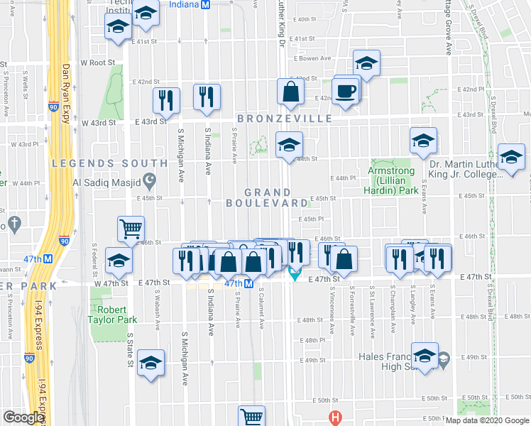 map of restaurants, bars, coffee shops, grocery stores, and more near in Chicago