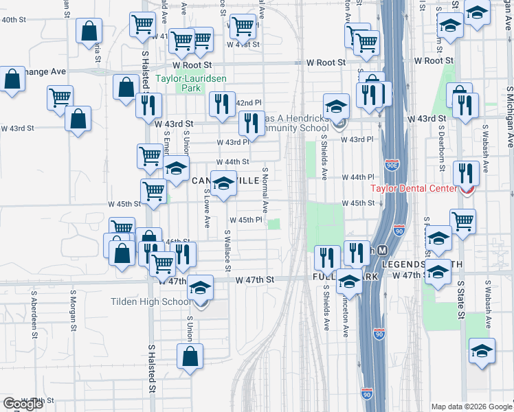 map of restaurants, bars, coffee shops, grocery stores, and more near 517 West 45th Street in Chicago