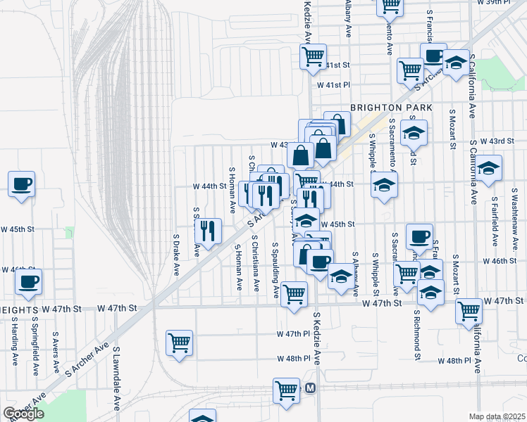 map of restaurants, bars, coffee shops, grocery stores, and more near 4431 South Archer Avenue in Chicago