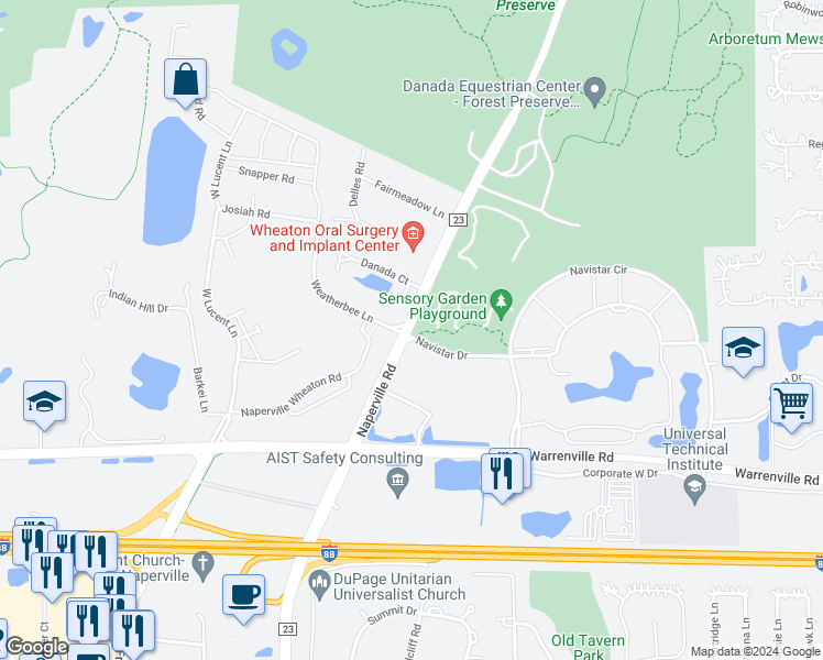 map of restaurants, bars, coffee shops, grocery stores, and more near in DuPage County