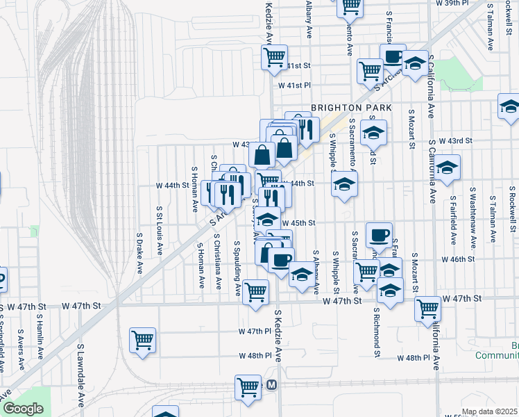 map of restaurants, bars, coffee shops, grocery stores, and more near 4431 South Sawyer Avenue in Chicago