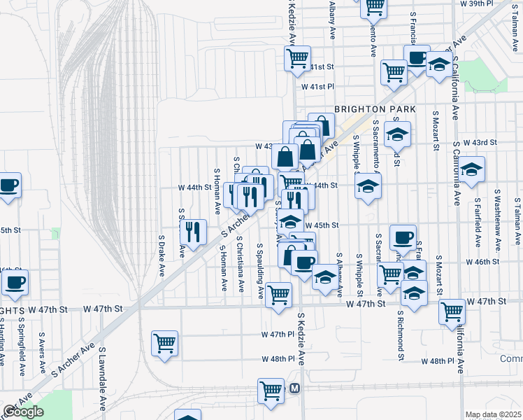 map of restaurants, bars, coffee shops, grocery stores, and more near 4431 South Archer Avenue in Chicago