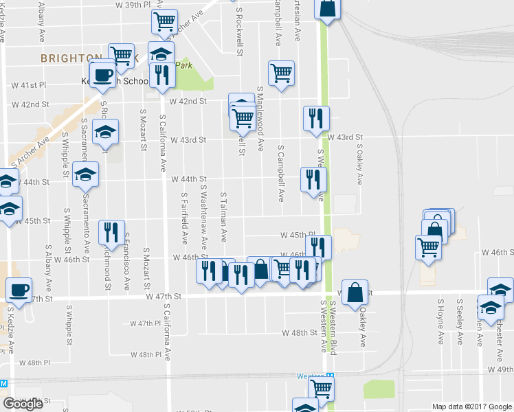 map of restaurants, bars, coffee shops, grocery stores, and more near 4444 South Maplewood Avenue in Chicago