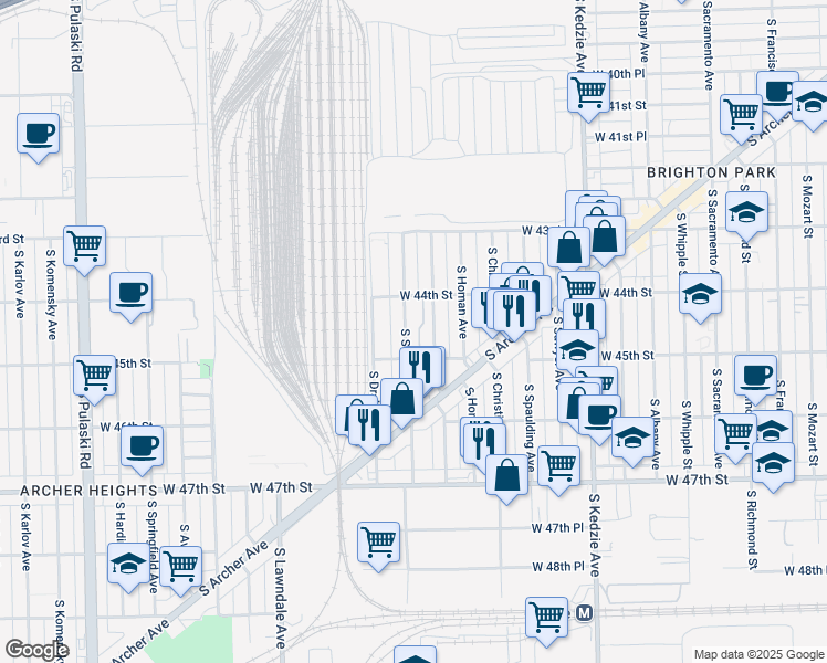 map of restaurants, bars, coffee shops, grocery stores, and more near 4435 South Saint Louis Avenue in Chicago