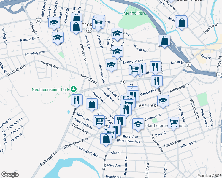 map of restaurants, bars, coffee shops, grocery stores, and more near 7 Elder Place in Providence
