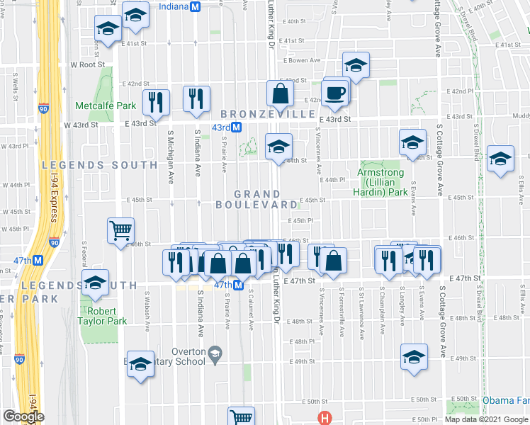 map of restaurants, bars, coffee shops, grocery stores, and more near in Chicago