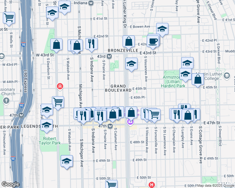 map of restaurants, bars, coffee shops, grocery stores, and more near in Chicago