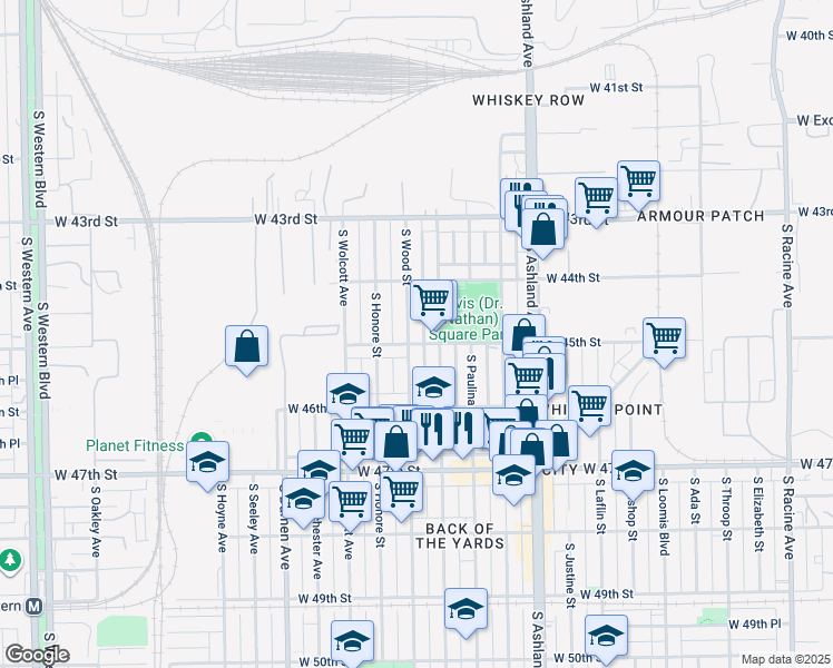 map of restaurants, bars, coffee shops, grocery stores, and more near 4452 South Hermitage Avenue in Chicago