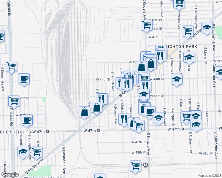 map of restaurants, bars, coffee shops, grocery stores, and more near 4432 South Homan Avenue in Chicago