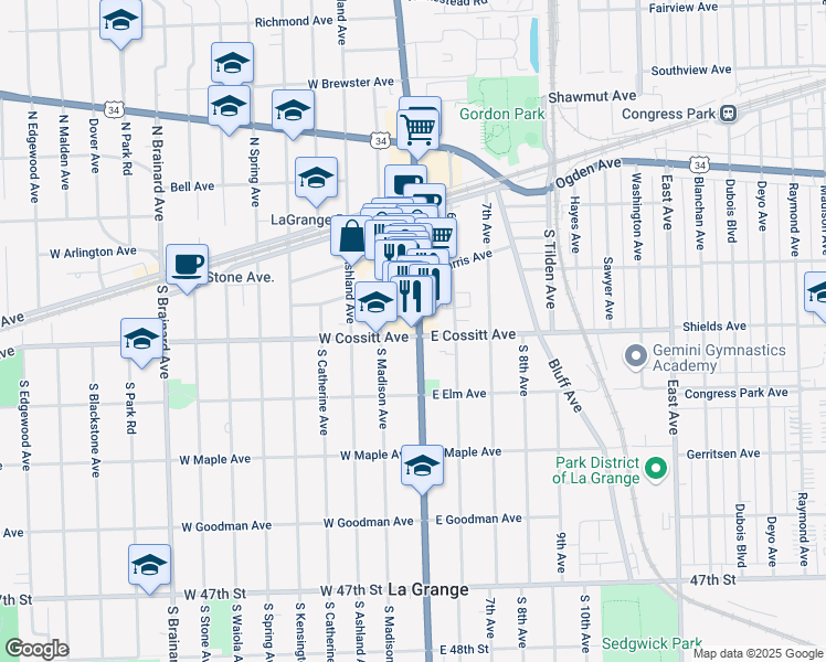 map of restaurants, bars, coffee shops, grocery stores, and more near 88 U.S. 45 in La Grange