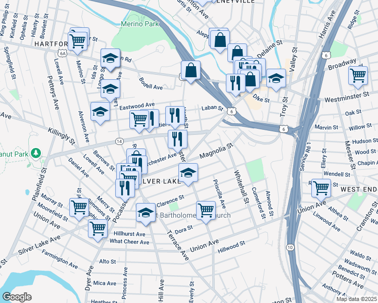 map of restaurants, bars, coffee shops, grocery stores, and more near 49 Pocasset Avenue in Providence