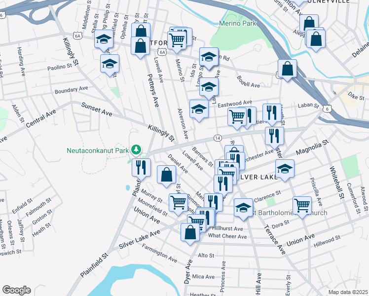map of restaurants, bars, coffee shops, grocery stores, and more near 141 Lowell Avenue in Providence