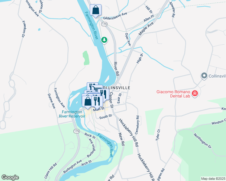 map of restaurants, bars, coffee shops, grocery stores, and more near 7 Center Street in Canton