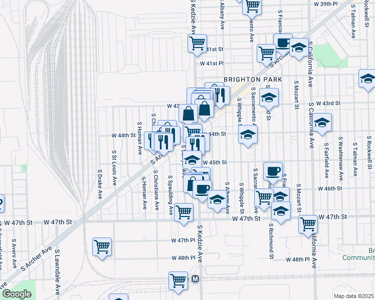 map of restaurants, bars, coffee shops, grocery stores, and more near 4431 South Sawyer Avenue in Chicago