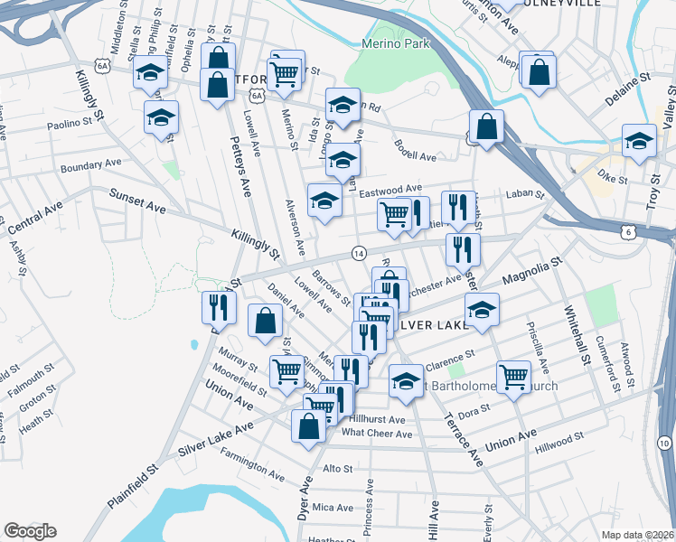 map of restaurants, bars, coffee shops, grocery stores, and more near 7 Elder Place in Providence