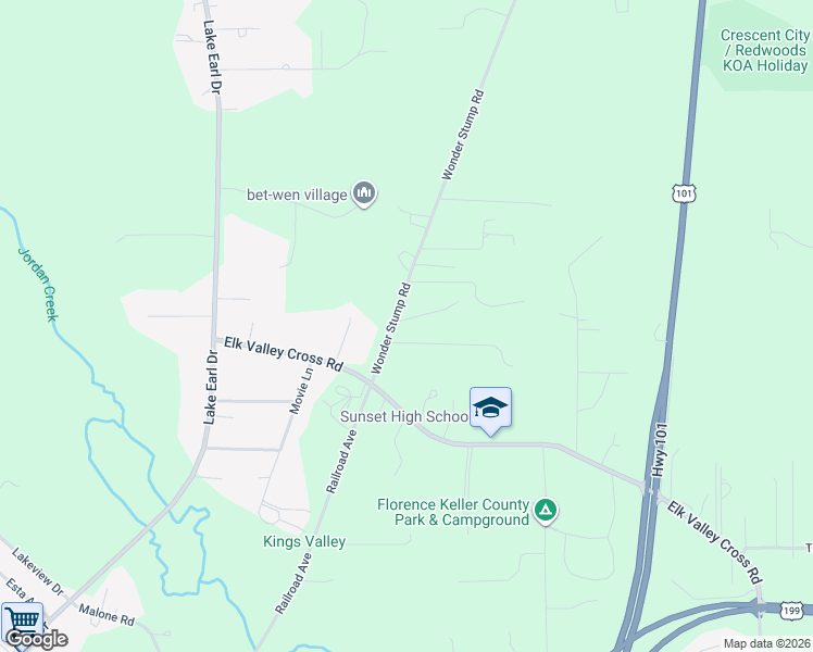 map of restaurants, bars, coffee shops, grocery stores, and more near 2400 Tony Rosa Road in Crescent City