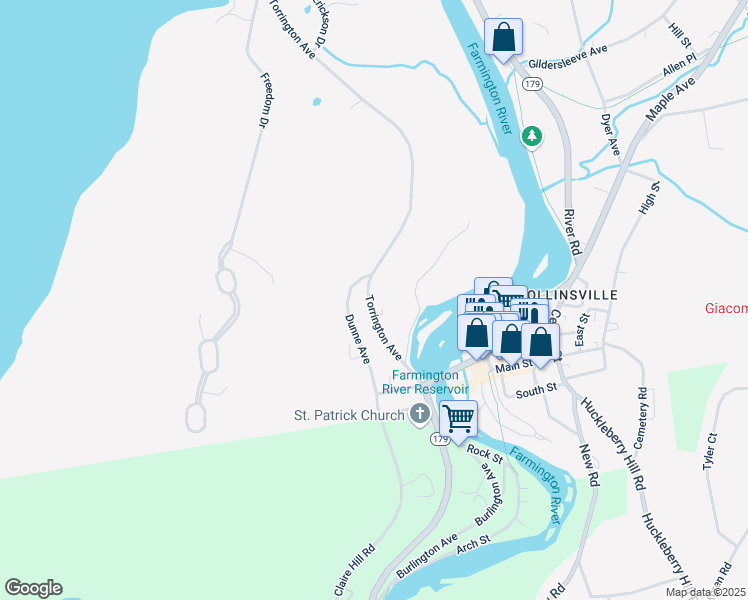 map of restaurants, bars, coffee shops, grocery stores, and more near 83 Torrington Avenue in Canton