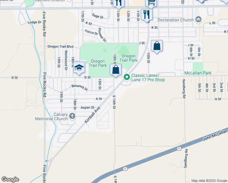 map of restaurants, bars, coffee shops, grocery stores, and more near South 14th Street in Gering