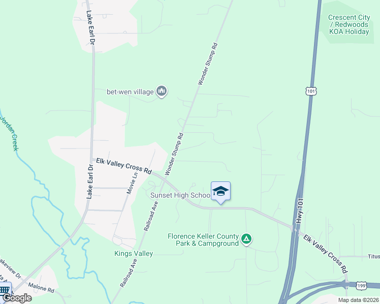 map of restaurants, bars, coffee shops, grocery stores, and more near 2400 Tony Rosa Road in Crescent City