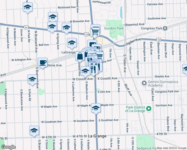 map of restaurants, bars, coffee shops, grocery stores, and more near 88 U.S. 45 in La Grange