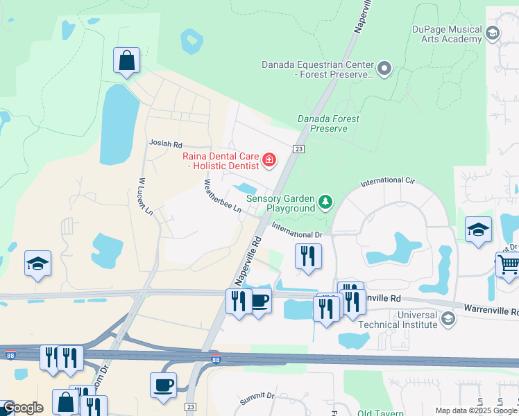 map of restaurants, bars, coffee shops, grocery stores, and more near in Naperville