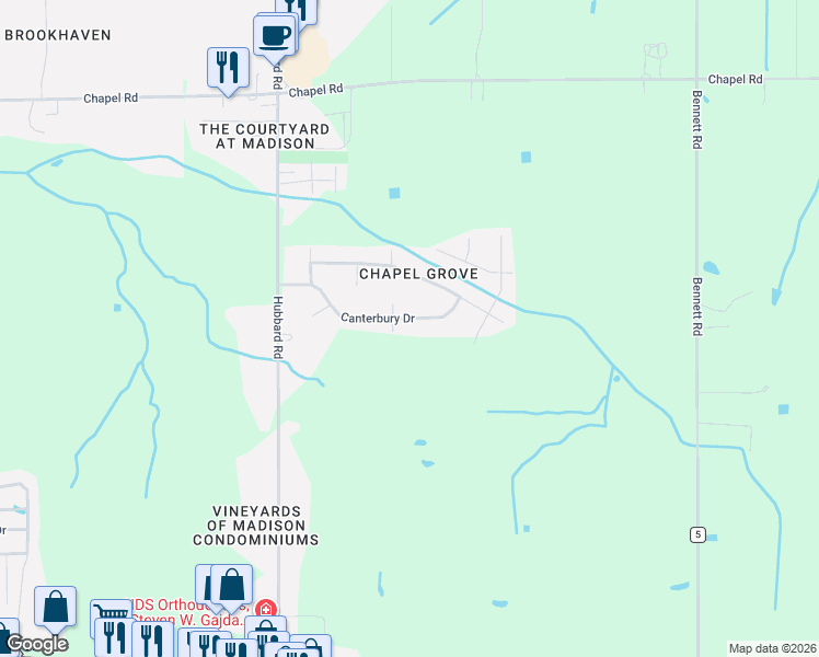 map of restaurants, bars, coffee shops, grocery stores, and more near 6828 Canterbury Drive in Madison
