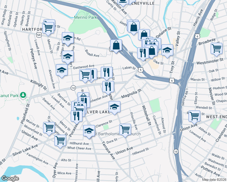 map of restaurants, bars, coffee shops, grocery stores, and more near 49 Pocasset Avenue in Providence