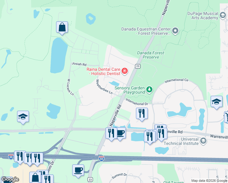 map of restaurants, bars, coffee shops, grocery stores, and more near in Naperville