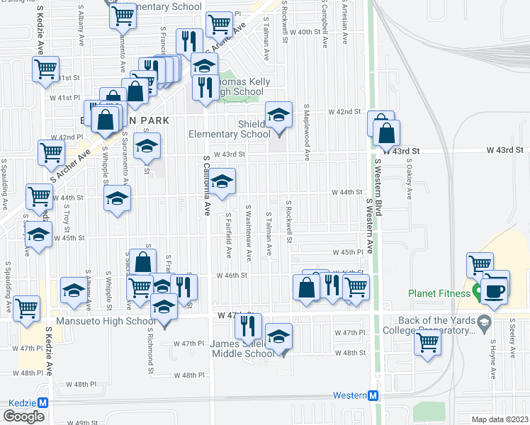 map of restaurants, bars, coffee shops, grocery stores, and more near 4426 South Talman Avenue in Chicago