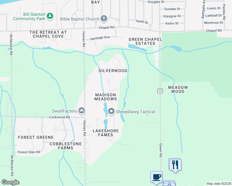 map of restaurants, bars, coffee shops, grocery stores, and more near 5824 Woodside Drive in Madison