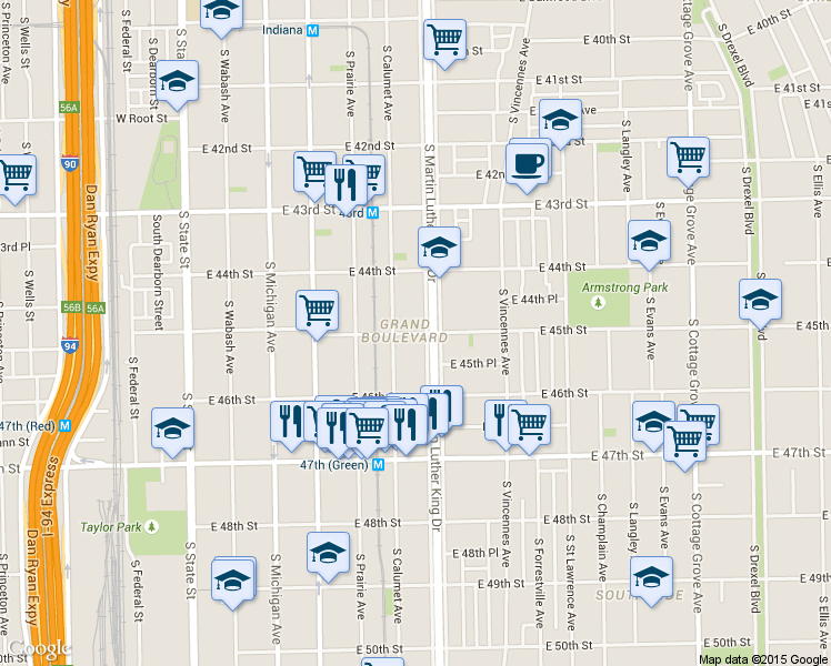map of restaurants, bars, coffee shops, grocery stores, and more near in Chicago