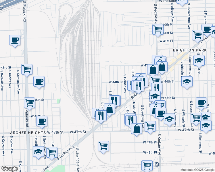 map of restaurants, bars, coffee shops, grocery stores, and more near 4435 South Saint Louis Avenue in Chicago