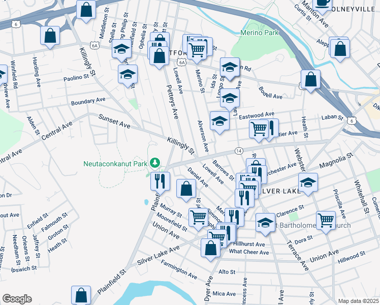 map of restaurants, bars, coffee shops, grocery stores, and more near in Providence
