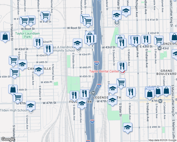 map of restaurants, bars, coffee shops, grocery stores, and more near 4418 South Wentworth Avenue in Chicago