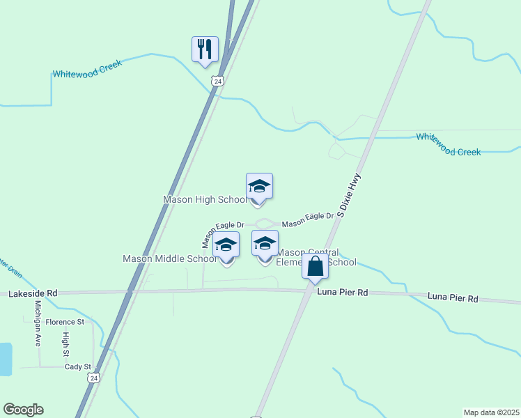 map of restaurants, bars, coffee shops, grocery stores, and more near 2400 Mason Eagle Dr in Monroe