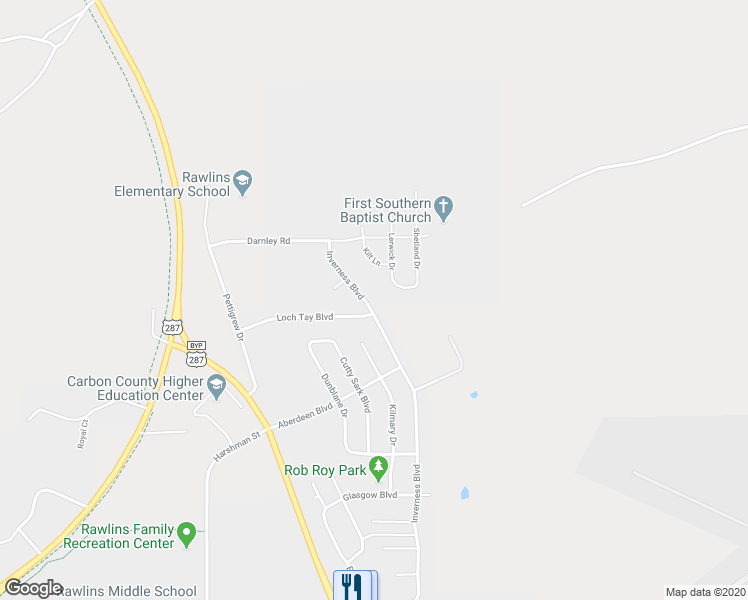 map of restaurants, bars, coffee shops, grocery stores, and more near 2719 Inverness Boulevard in Rawlins