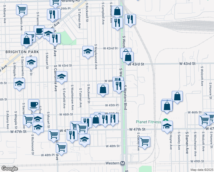 map of restaurants, bars, coffee shops, grocery stores, and more near 4359 South Campbell Avenue in Chicago
