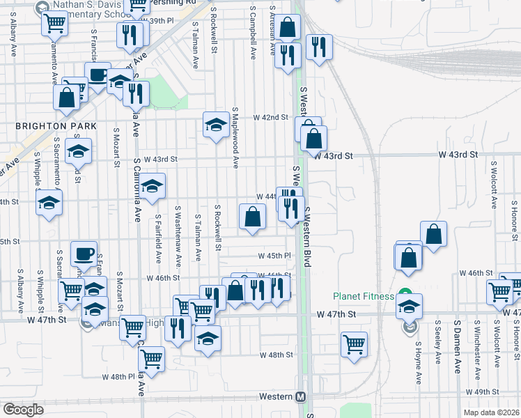 map of restaurants, bars, coffee shops, grocery stores, and more near 4359 South Campbell Avenue in Chicago