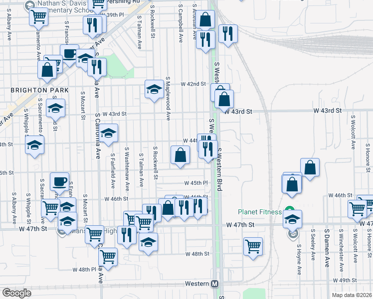 map of restaurants, bars, coffee shops, grocery stores, and more near 4359 South Campbell Avenue in Chicago