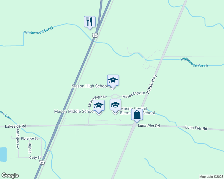 map of restaurants, bars, coffee shops, grocery stores, and more near 2400 Mason Eagle Drive in Erie