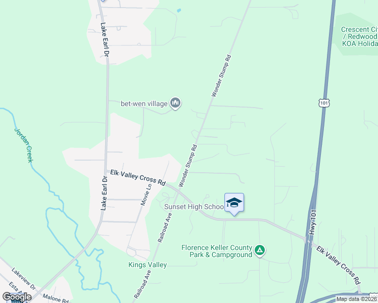 map of restaurants, bars, coffee shops, grocery stores, and more near 3750 Wonder Stump Road in Crescent City