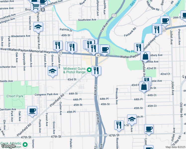 map of restaurants, bars, coffee shops, grocery stores, and more near 4206 1st Avenue in Lyons
