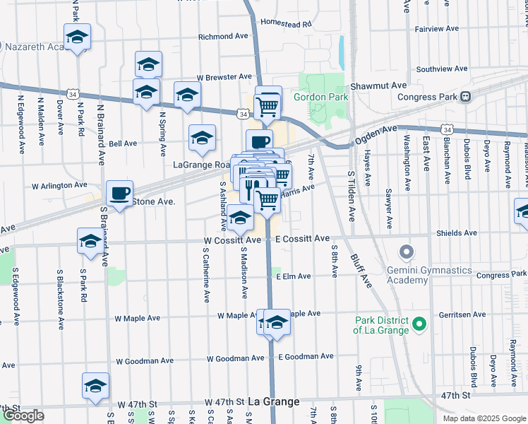 map of restaurants, bars, coffee shops, grocery stores, and more near 52 U.S. 45 in La Grange