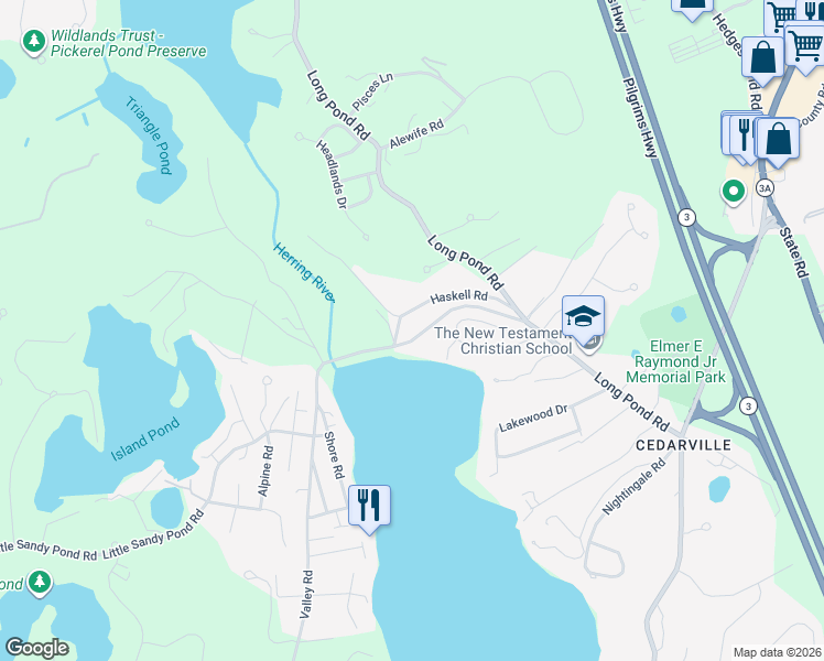 map of restaurants, bars, coffee shops, grocery stores, and more near 48 Haskell Road in Plymouth