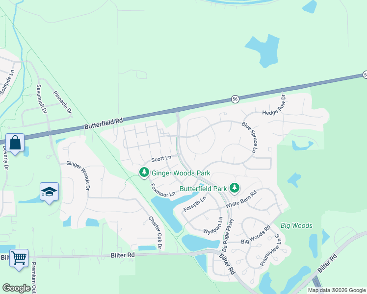 map of restaurants, bars, coffee shops, grocery stores, and more near 2856 Evergreen Lane in Aurora