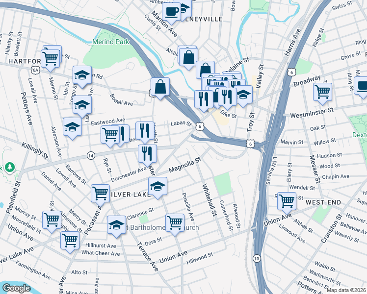 map of restaurants, bars, coffee shops, grocery stores, and more near in Providence