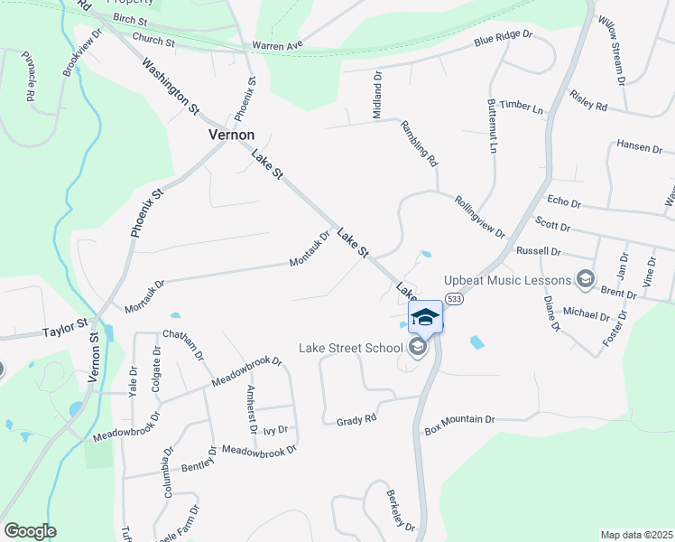 map of restaurants, bars, coffee shops, grocery stores, and more near 18 Brighton Lane in Vernon