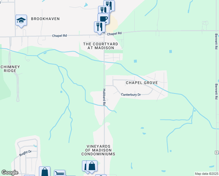 map of restaurants, bars, coffee shops, grocery stores, and more near 6710 Canterbury Drive in Madison